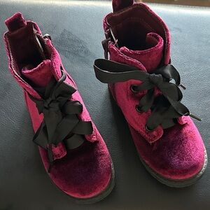 Cat & Jack Velvet Boots with Black Ribbon